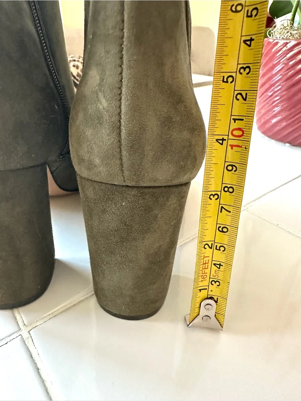 Nine West Olive Green Suede Leather Ankle Boots 9M Block Heel